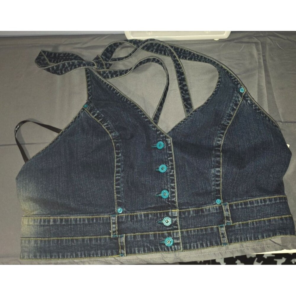 Baby Phat Denim Jeans Halter Top Shirt New Bambokiss Size 2X NEW Y2K Vintage